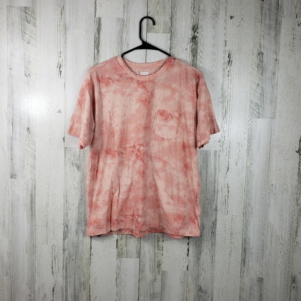 old navy orange tie dye front pocket short sleeve tshirt women's size M